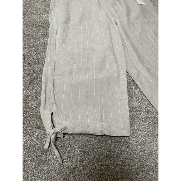 NWT Land'n Sea Linen Coastal Beachy Elastic Waist Pocket Striped Capri Cream L - Picture 5 of 10